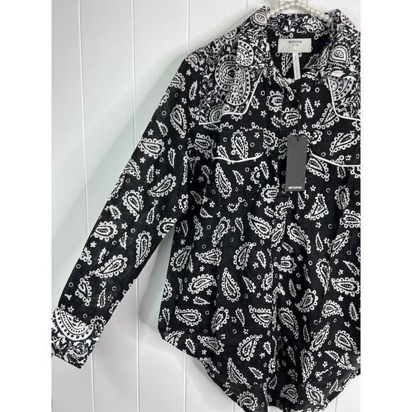One‎ Teaspoon Hand Batik Paisley Western Shirt - Black NWT Size XS - Picture 6 of 11
